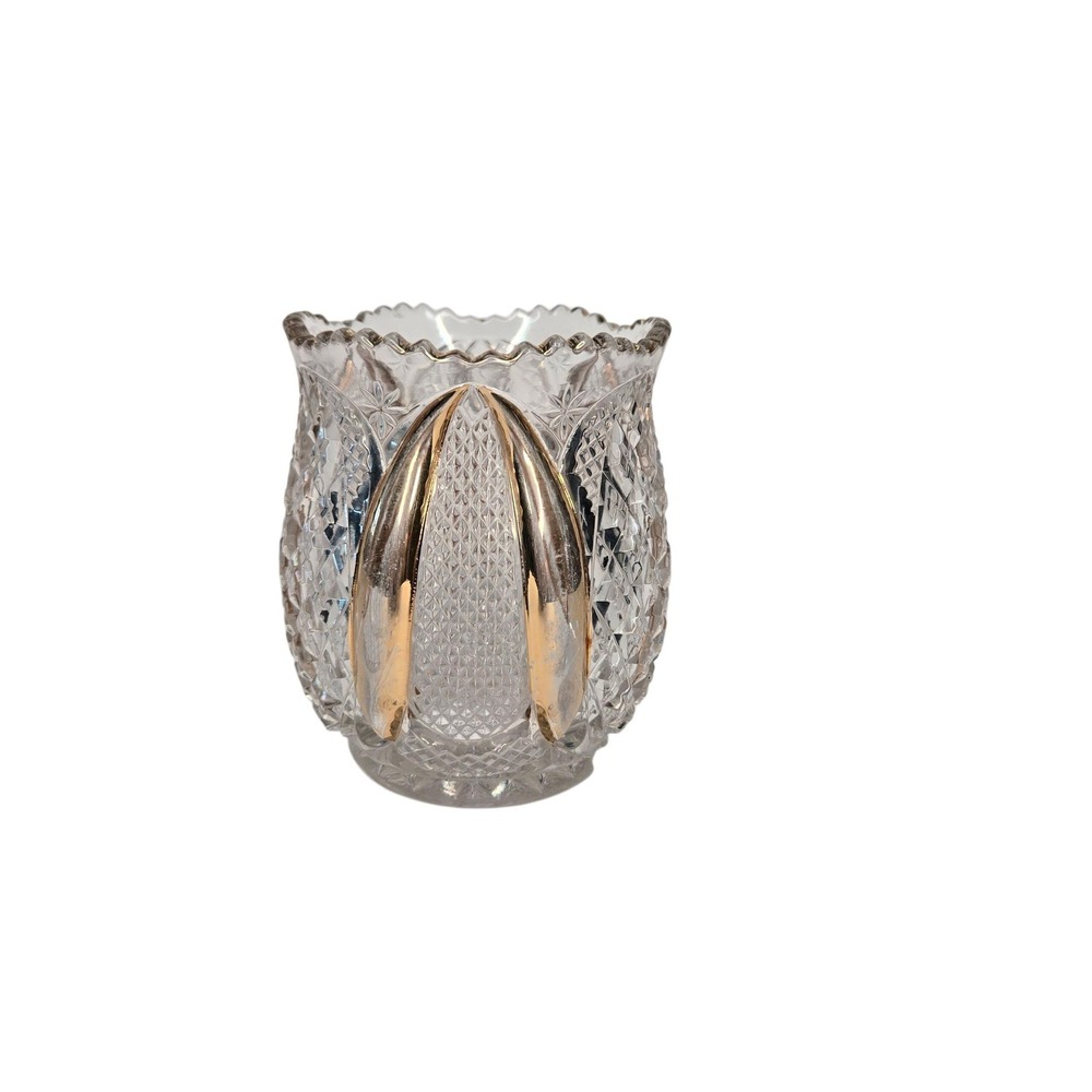 Tarentum Glass Co. Harvard Spooner Vase With Gold Trim And Accents 4.5" Tall